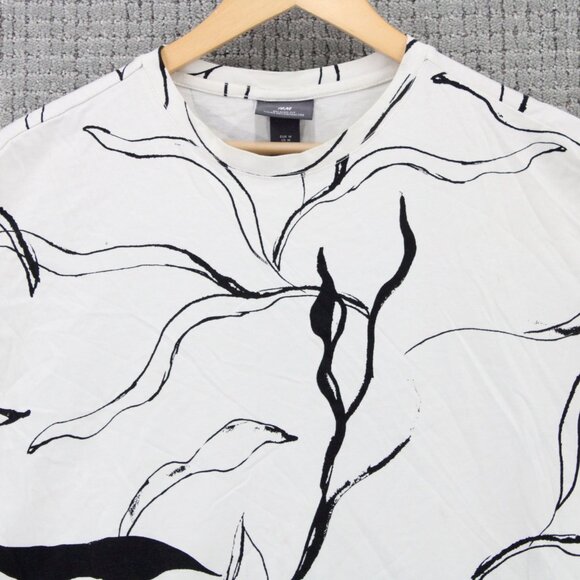 H&M Shirt Mens Medium M Off White Short Sleeve Crewneck Floral Graphic Art - Picture 5 of 9